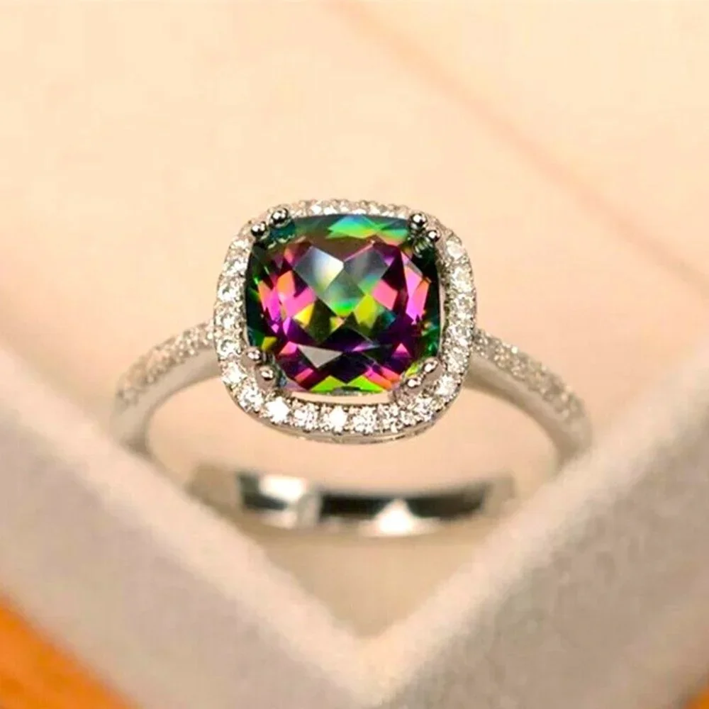 New Gorgeous 925 Silver Mystic Topaz & White Sapphire Ring